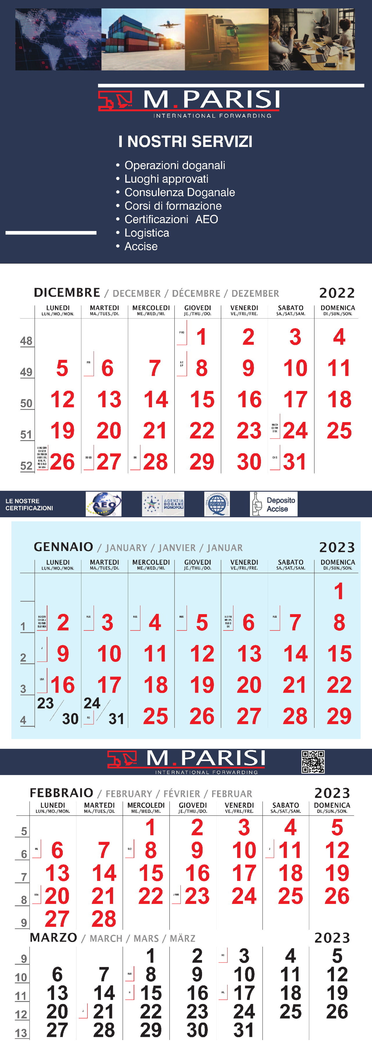 Calendario quadrimestrale da parete